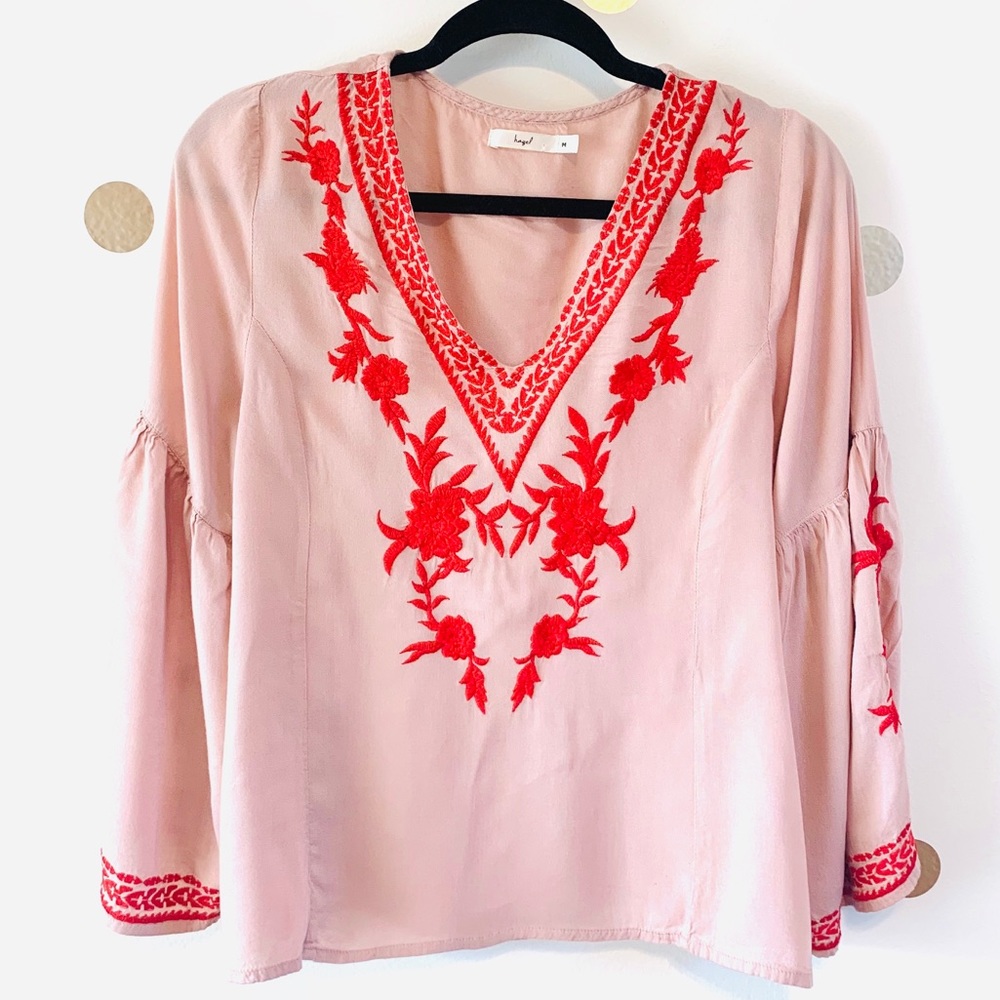 •Hazel• Tovar Embroidery Detail Top in Light Pink